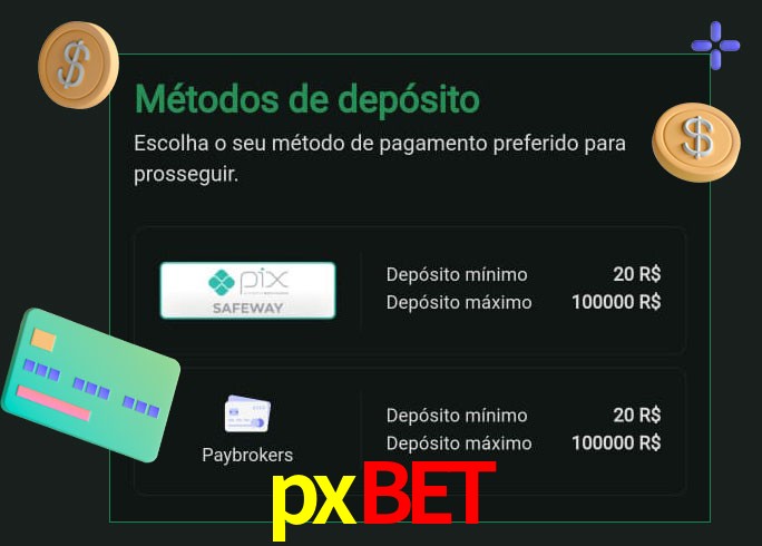 O cassino pxbet oferece uma grande variedade de métodos de pagamento